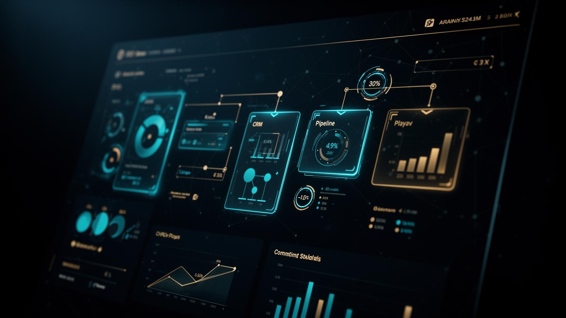 AI dashboard with CRM pipeline, lead analytics, and automated booking visualizations